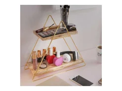 Estante de pared de madera maciza – 38 x 16 x 42 cm – Dorado y marrón