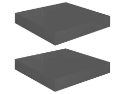 Estante de pared de pared 2 uds MDF gris brillo 23x23,5x3,8 cm ES59369