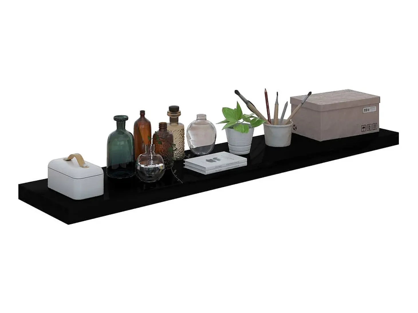 Estante de pared de pared MDF negro brillante 120x23,5x3,8 cm ES38224