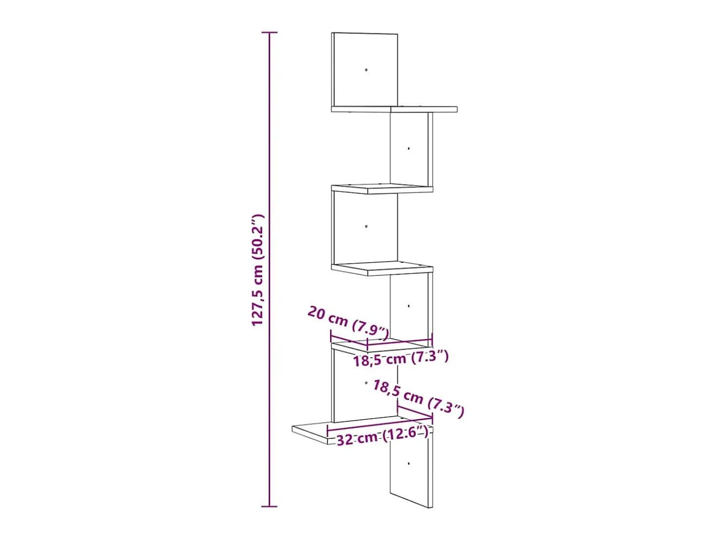 Estante de pared esquinero de hormigón gris 32x32x127,5 cm madera de ingeniería