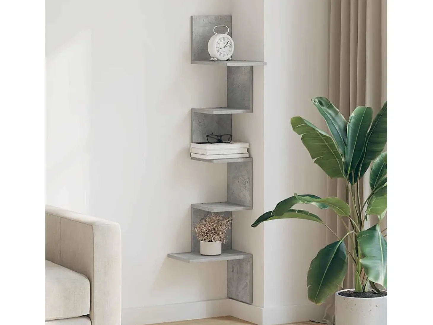 Estante de pared esquinero de hormigón gris 32x32x127,5 cm madera de ingeniería