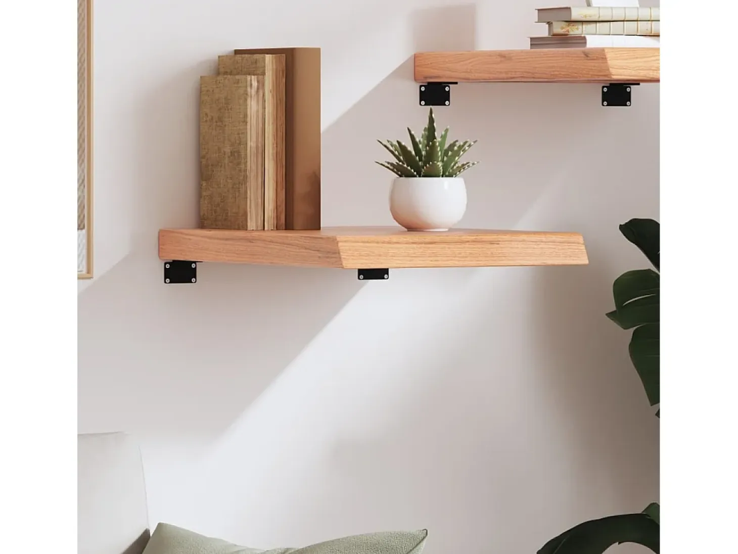 Estante de pared marrón claro en madera maciza de roble tratado