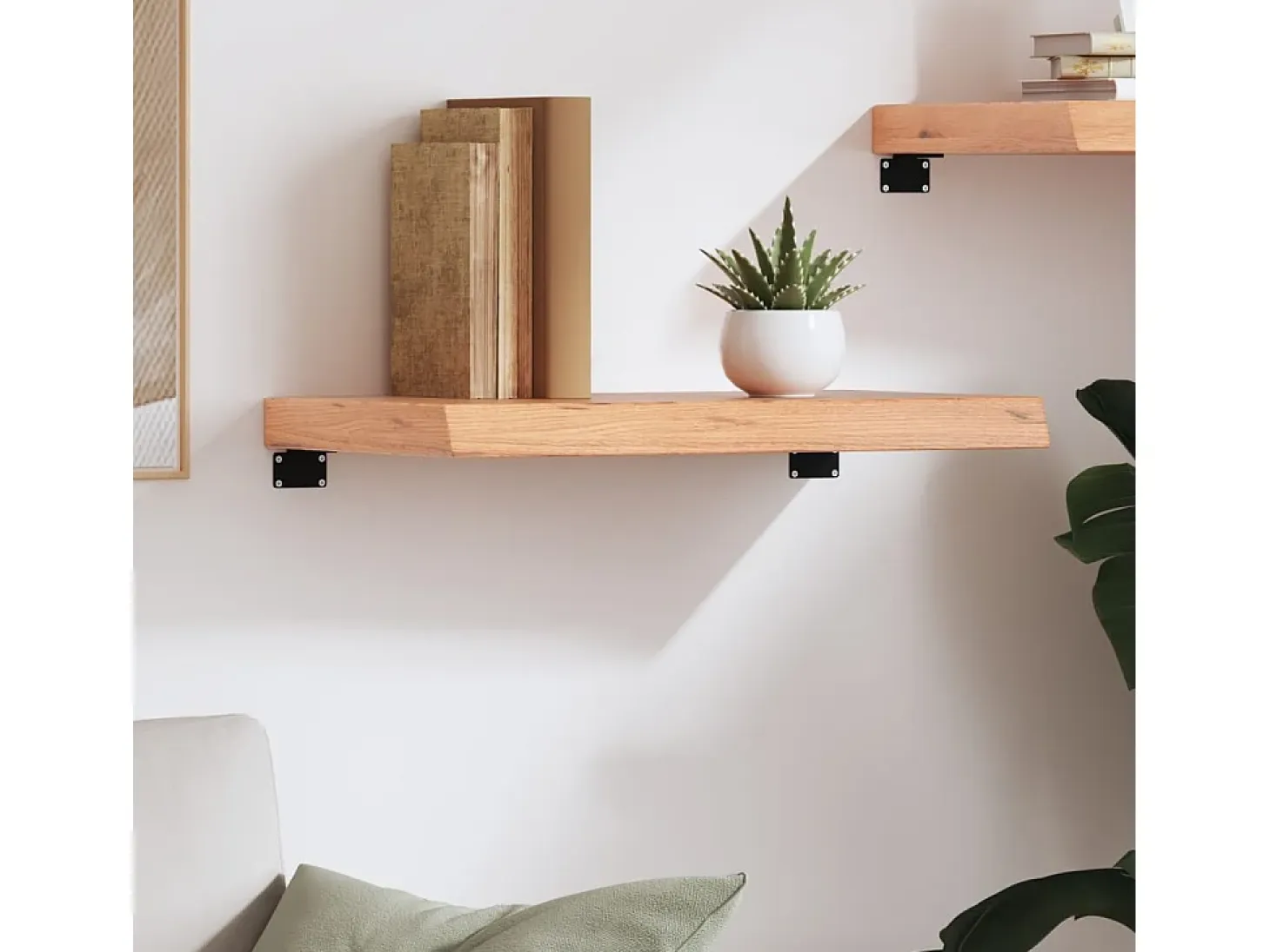 Estante de pared marrón claro en madera maciza de roble tratado