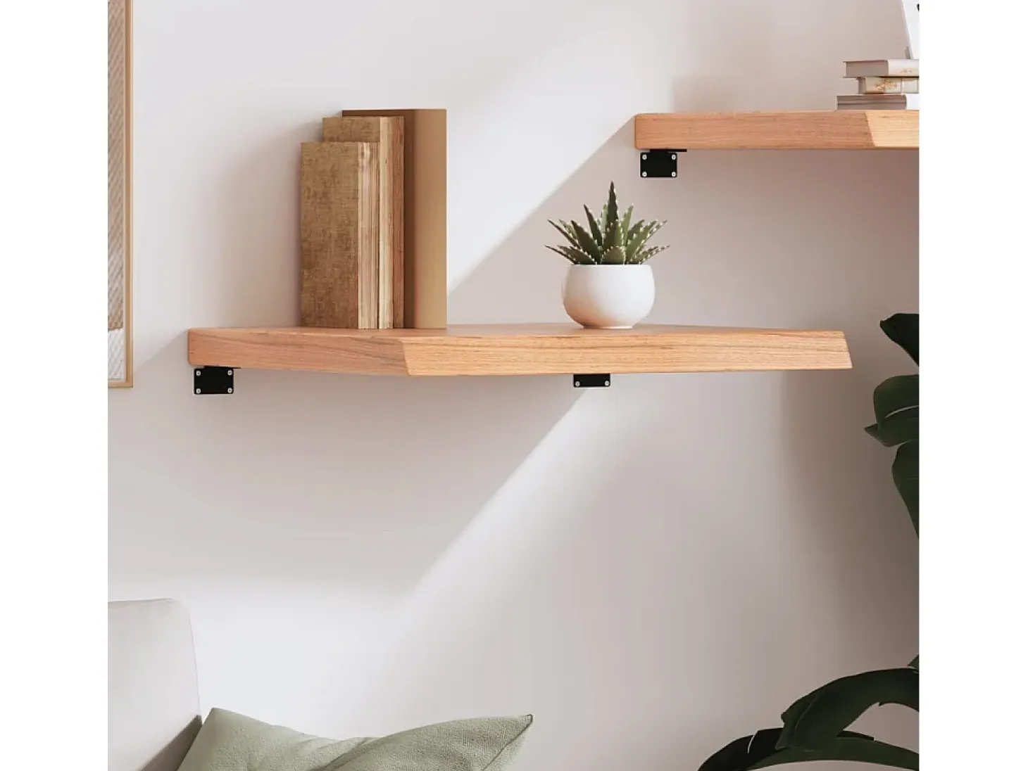Estante de pared marrón claro en madera maciza de roble tratado