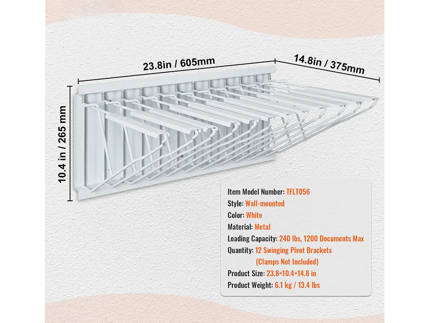Estante de Pared para Planos SucceBuy, 12 Soportes Giratorios, con Capacidad para 1200 Hojas