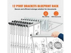 Estante de Pared para Planos SucceBuy, 12 Soportes Giratorios, con Capacidad para 1200 Hojas