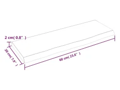 Estante de pared 60x20x2 cm madera maciza de roble sin tratar