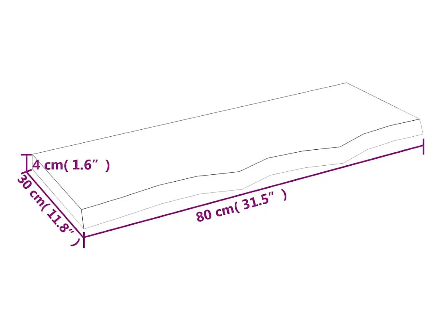 Estante de pared 80x30x(2-4) cm madera maciza de roble sin tratar