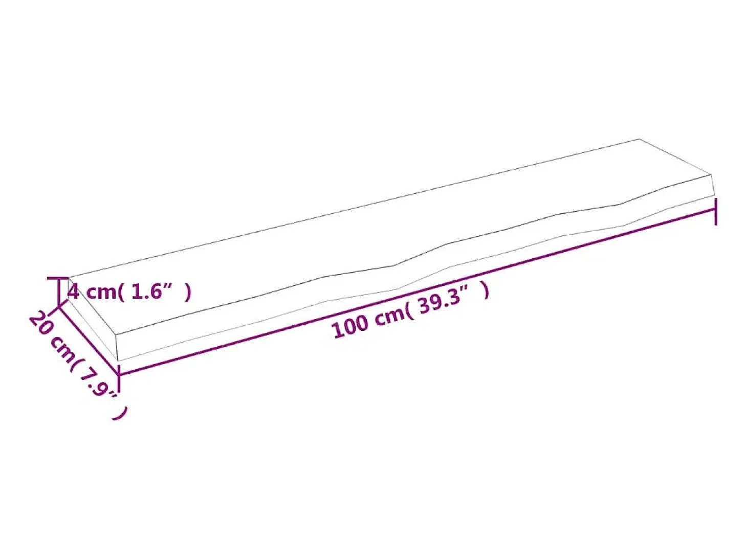 Estante de pared 100x20x4 cm madera maciza de roble sin tratar