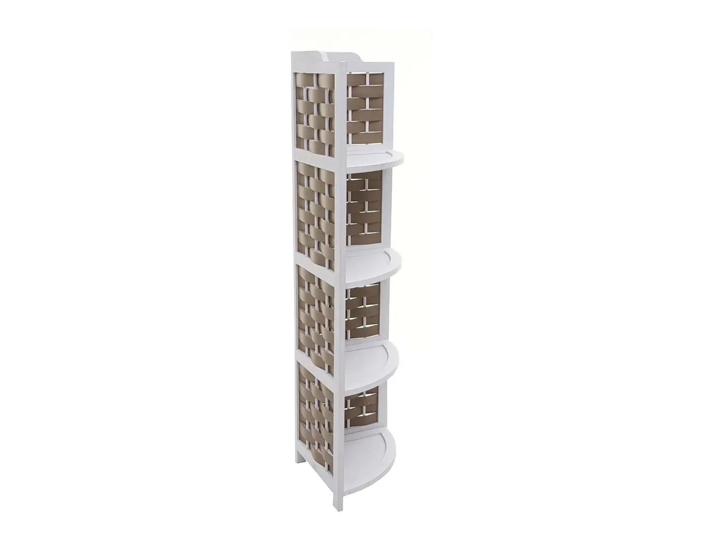 Estante esquinero MCW-K85, blanco, mimbre marrón
