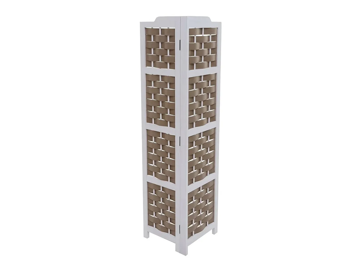 Estante esquinero MCW-K85, blanco, mimbre marrón