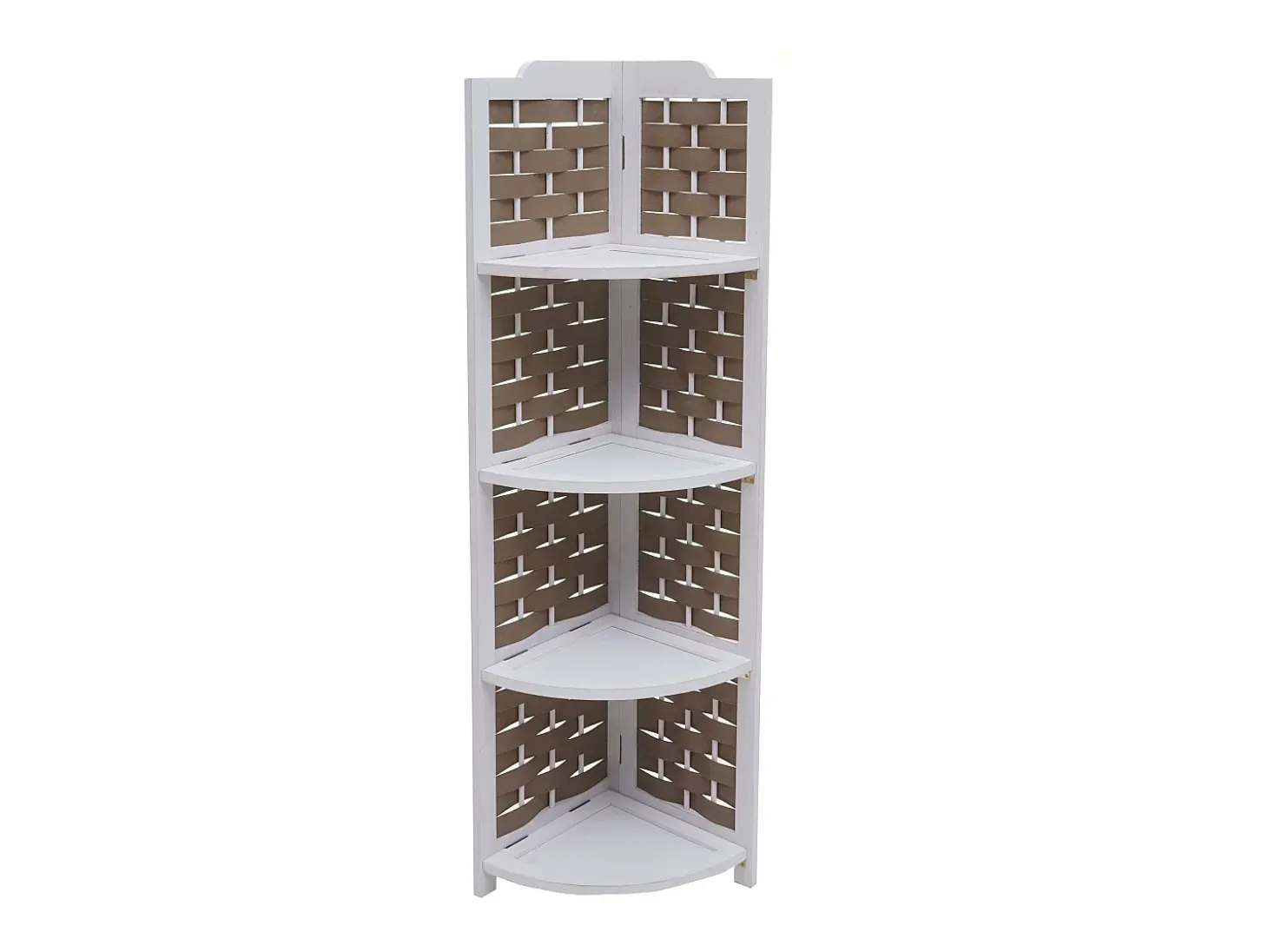 Estante esquinero MCW-K85, blanco, mimbre marrón