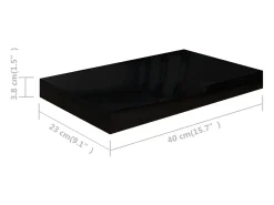 Estante flotante de pared 2 piezas Negro Brillo 40x23x3,8 cm MDF