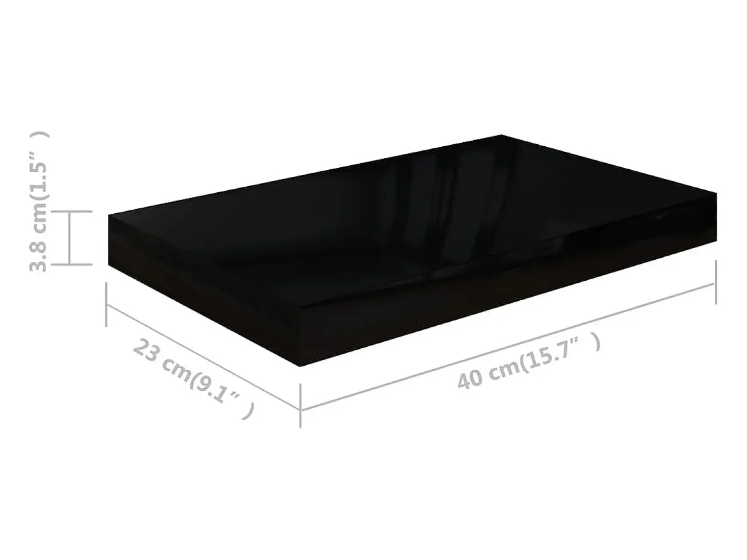 Estante flotante de pared 2 piezas Negro Brillo 40x23x3,8 cm MDF