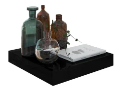 Estante flotante de pared MDF negro brillo 23x23,5x3,8 cm