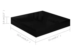 Estante flotante de pared 2 piezas Negro Brillo 23x23,5x3,8 cm MDF