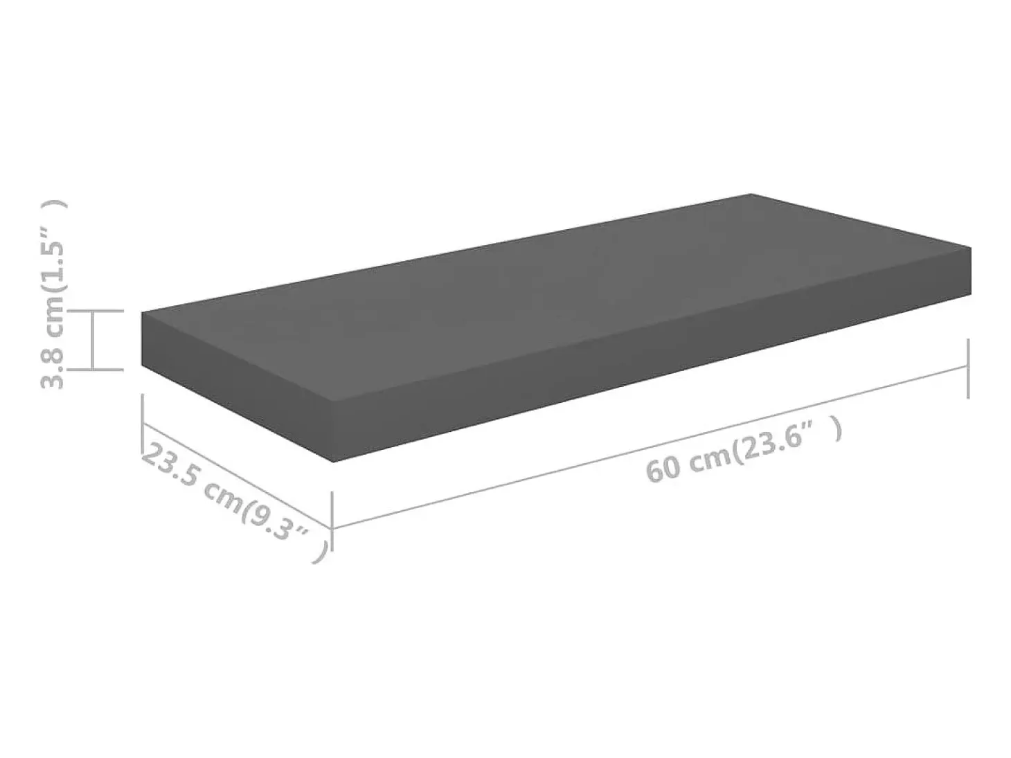 Estante flotante de pared 2 uds Gris brillo 60x23,5x3,8 cm MDF