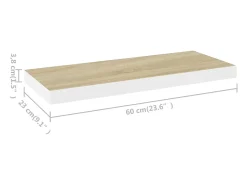 Estante flotante de pared roble y blanco 60x23,5x3,8 cm MDF