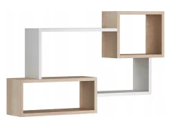 Estante moderna de pared con 3 rectángulos para salón, dormitorio y habitación, roble sonoma y blanco mate