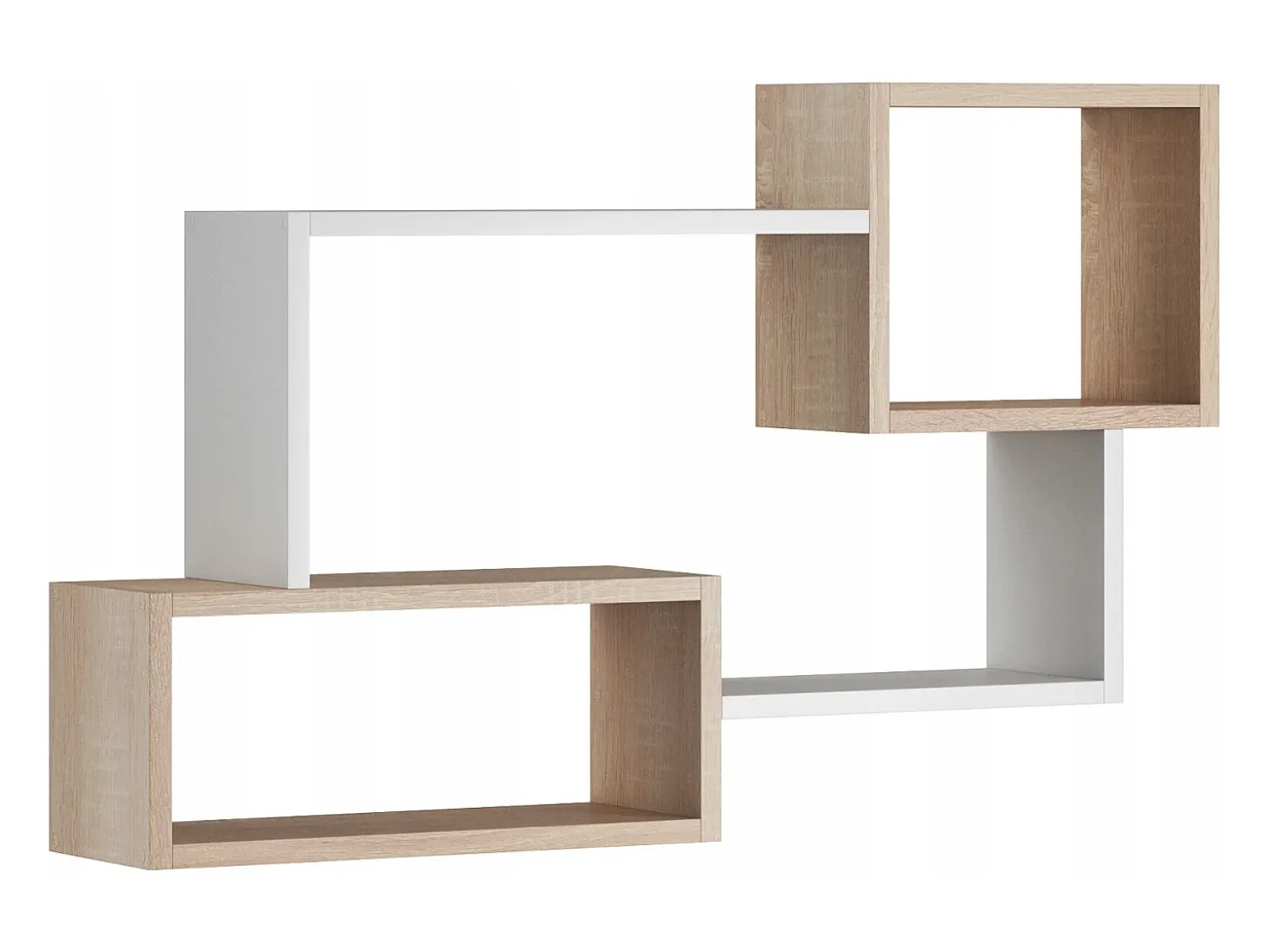 Estante moderna de pared con 3 rectángulos para salón, dormitorio y habitación, roble sonoma y blanco mate