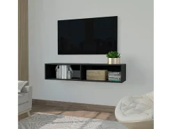Estante multimedia Rockwood en melamina con dos estantes , 25.3 cm X 121.1 cm X 32 cm , Negro
