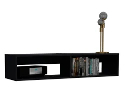 Estante multimedia Rockwood en melamina con dos estantes , 25.3 cm X 121.1 cm X 32 cm , Negro