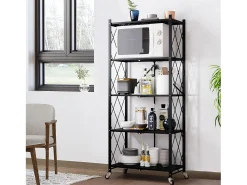 Estante organizador plegable HomeMiYN de 4-5 niveles: almacenamiento multiusos para el hogar, la cocina y el baño, color negro
