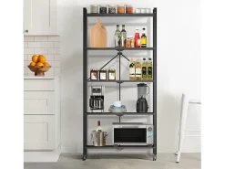 Estante organizador plegable HomeMiYN de 4-5 niveles: almacenamiento multiusos para el hogar, la cocina y el baño, color negro