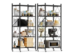Estante organizador plegable HomeMiYN de 4-5 niveles: almacenamiento multiusos para el hogar, la cocina y el baño, color negro