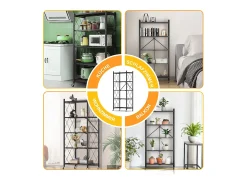 Estante organizador plegable HomeMiYN de 4-5 niveles: almacenamiento multiusos para el hogar, la cocina y el baño, color negro