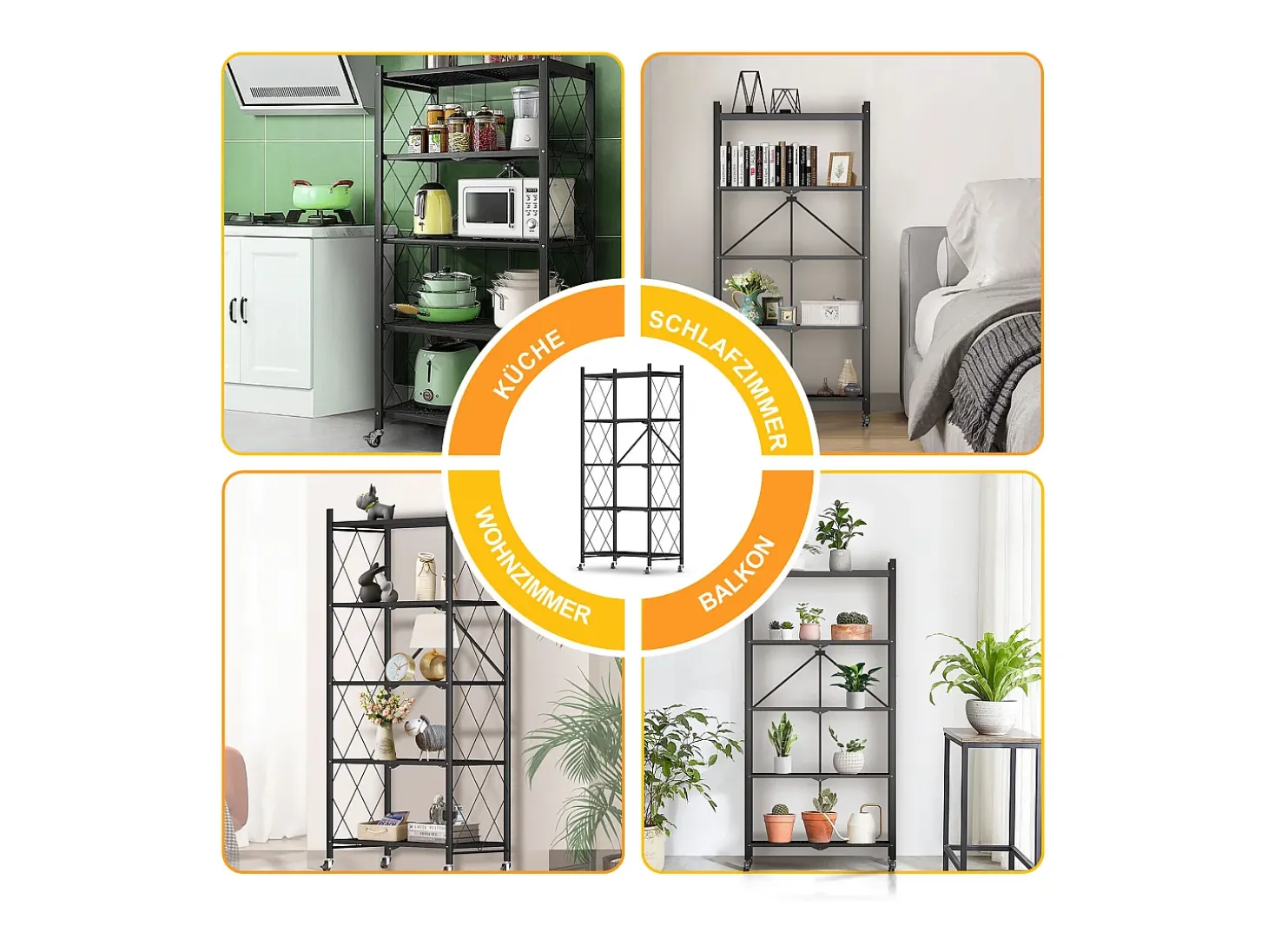 Estante organizador plegable HomeMiYN de 4-5 niveles: almacenamiento multiusos para el hogar, la cocina y el baño, color negro