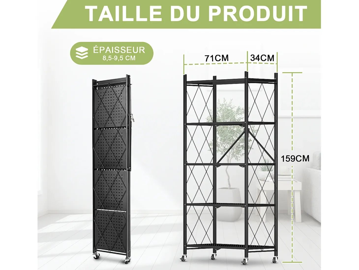 Estante organizador plegable HomeMiYN de 4-5 niveles: almacenamiento multiusos para el hogar, la cocina y el baño, color negro