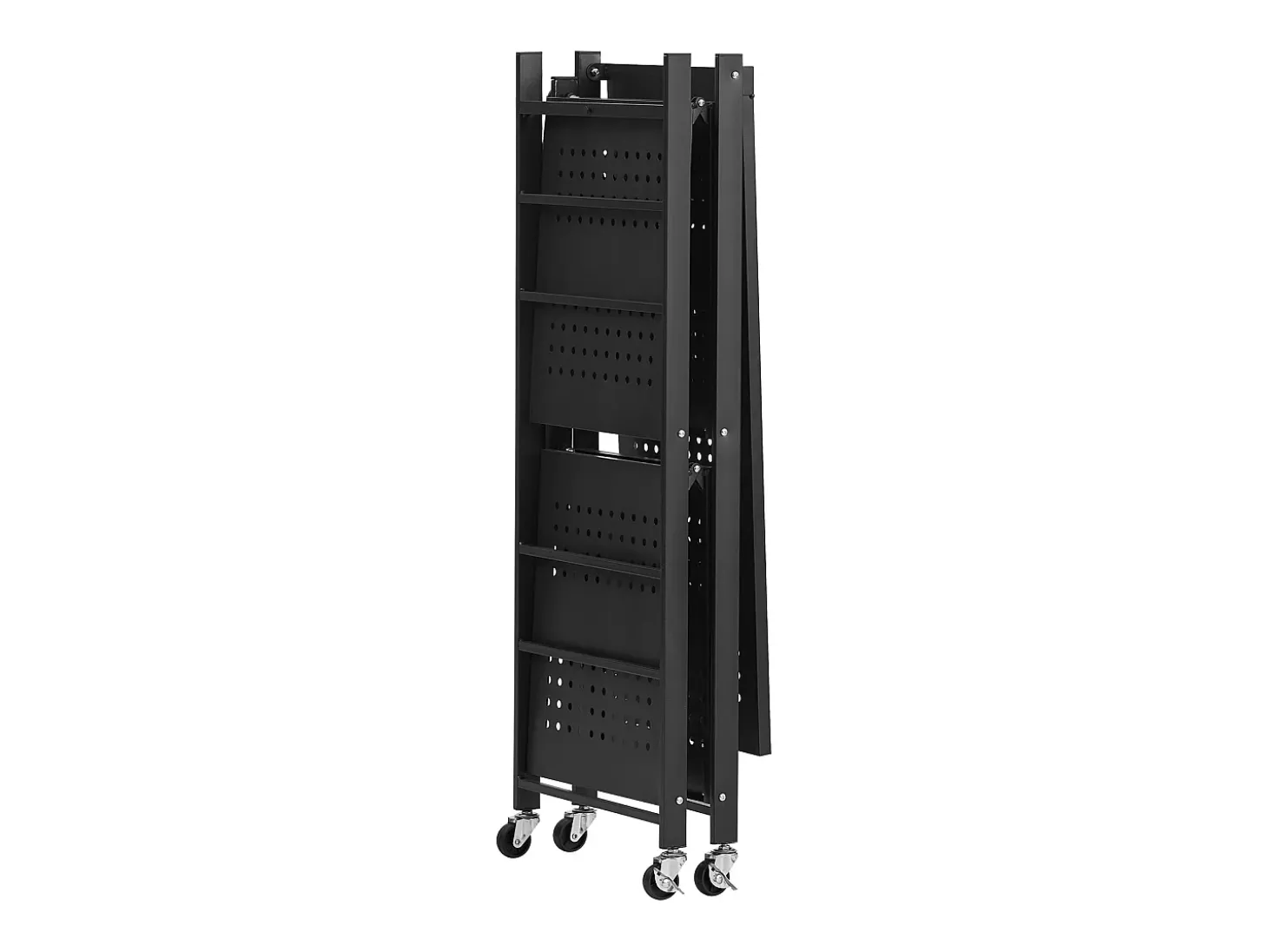 Estante Plegable SucceBuy Estantería Plegable de 3 Niveles, 76 x 33 x 91 cm, Metal Resistente, con 5 Ruedas y 4 Ganchos, para Cocina, Despensa. Color Negro