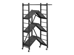 Estante Plegable SucceBuy Estantería Plegable de 4 Niveles, 66 x 33 x 117 cm, Metal Resistente, con 5 Ruedas y 4 Ganchos, para Cocina, Garaje y Sótano. Color Negro