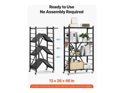 Estante Plegable SucceBuy Estantería Plegable de 4 Niveles, 66 x 33 x 117 cm, Metal Resistente, con 5 Ruedas y 4 Ganchos, para Cocina, Garaje y Sótano. Color Negro