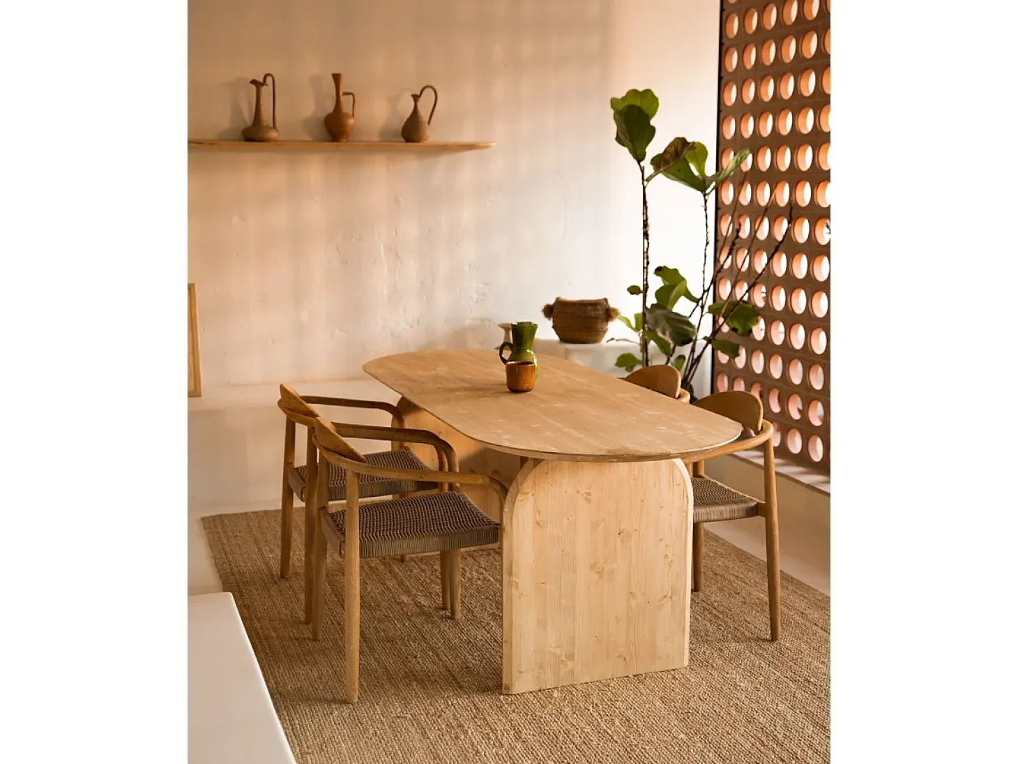 Estante redondeado de madera maciza flotante tono roble medio 120x3,2x19,65cm - BLOOM - DECOWOOD