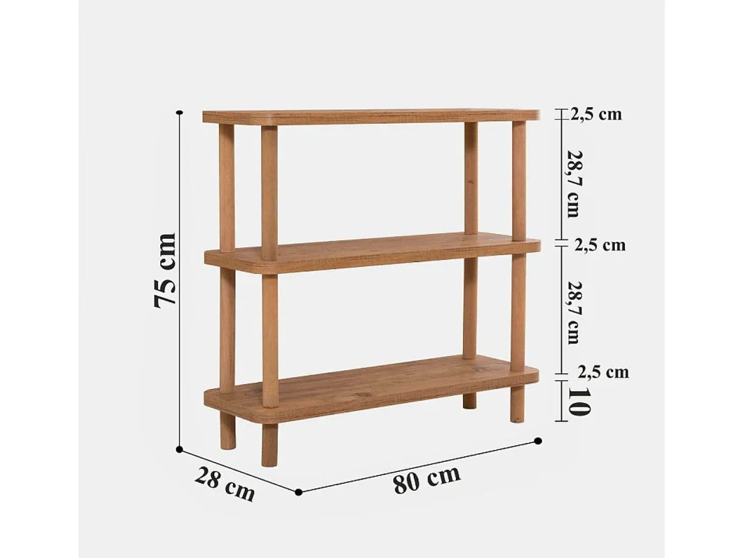 Estante rústico de aglomerado revestido de melamina – 80 cm x 75 cm x 28 cm – Pinheiro Atlântico