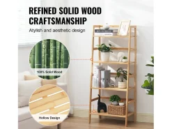 Estante SucceBuy de Bambú a 4 Niveles Estante de Almacenamiento en Escalera Trapezoidal para Baño, Dormitorio, Oficina, Estudio, Madera Natural