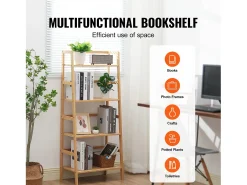 Estante SucceBuy de Bambú a 4 Niveles Estante de Almacenamiento en Escalera Trapezoidal para Baño, Dormitorio, Oficina, Estudio, Madera Natural
