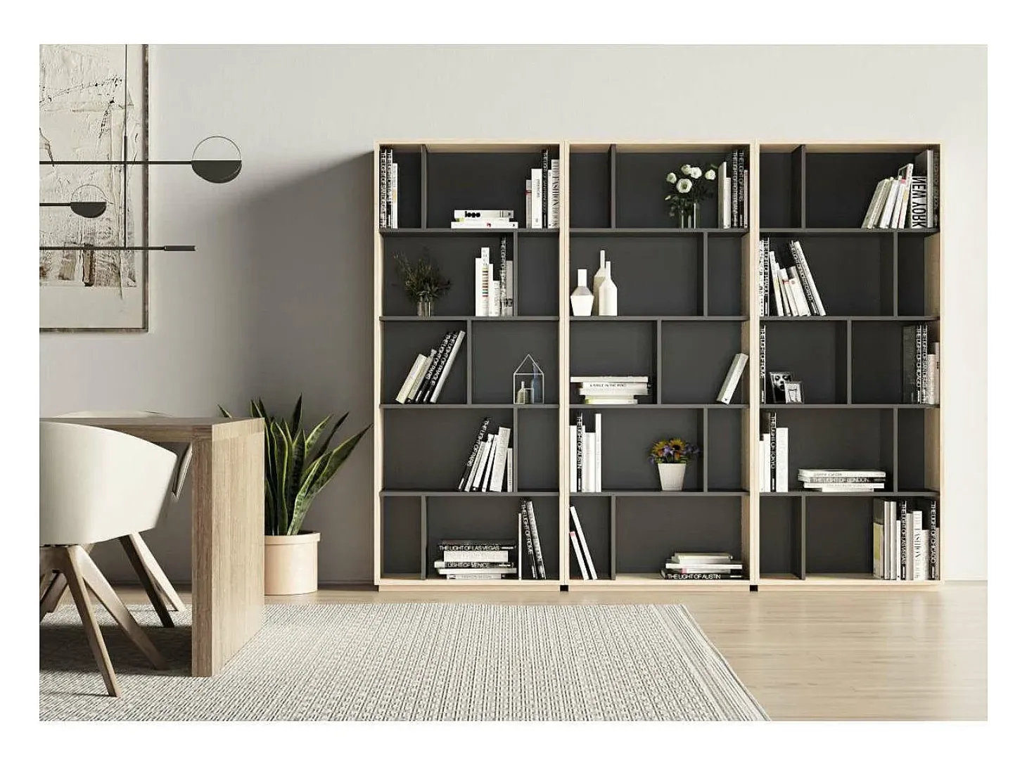 Estantería 5 alturas modelo 545 acabado roble claro/grafito. 191 cm(alto), 80 cm(ancho),