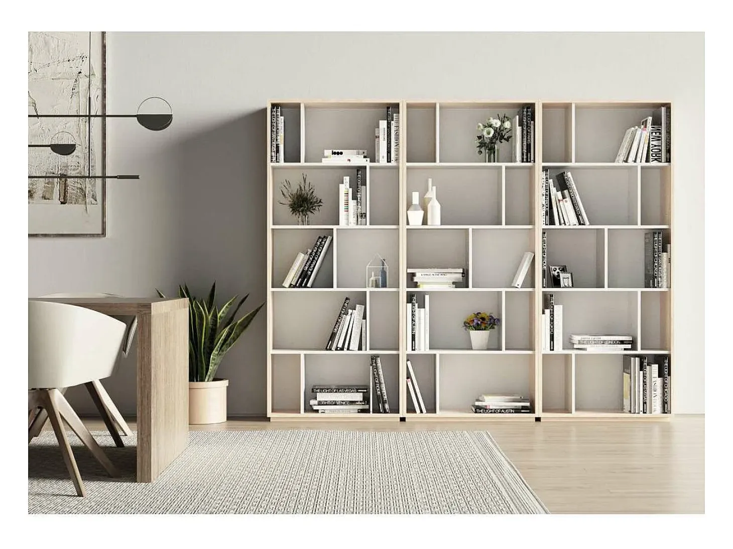 Estantería 5 alturas modelo 545 acabado roble claro/blanco. 191 cm(alto), 80 cm(ancho), 3