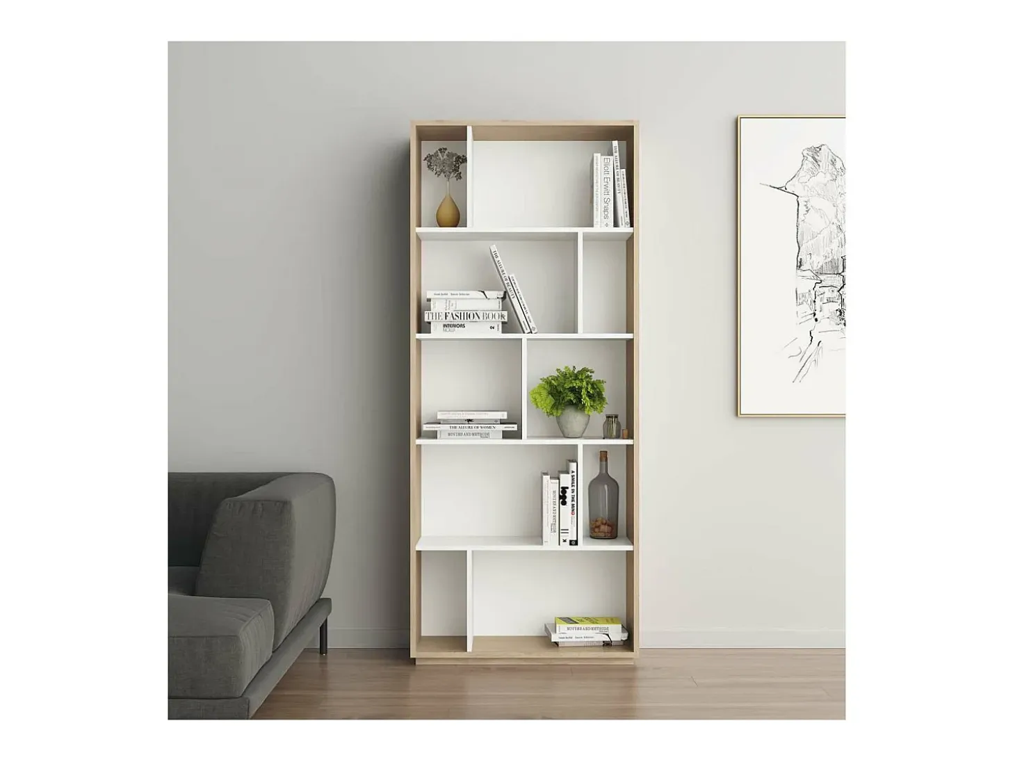 Estantería 5 alturas modelo 545 acabado roble claro/blanco. 191 cm(alto), 80 cm(ancho), 3