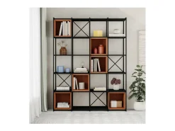 Estantería 5 cubos y estantes modelo Berta-140 acabado negro/terracota, 179cm(alto) 139.5