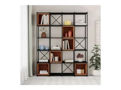 Estantería 5 cubos y estantes modelo Berta-140 acabado negro/terracota, 179cm(alto) 139.5
