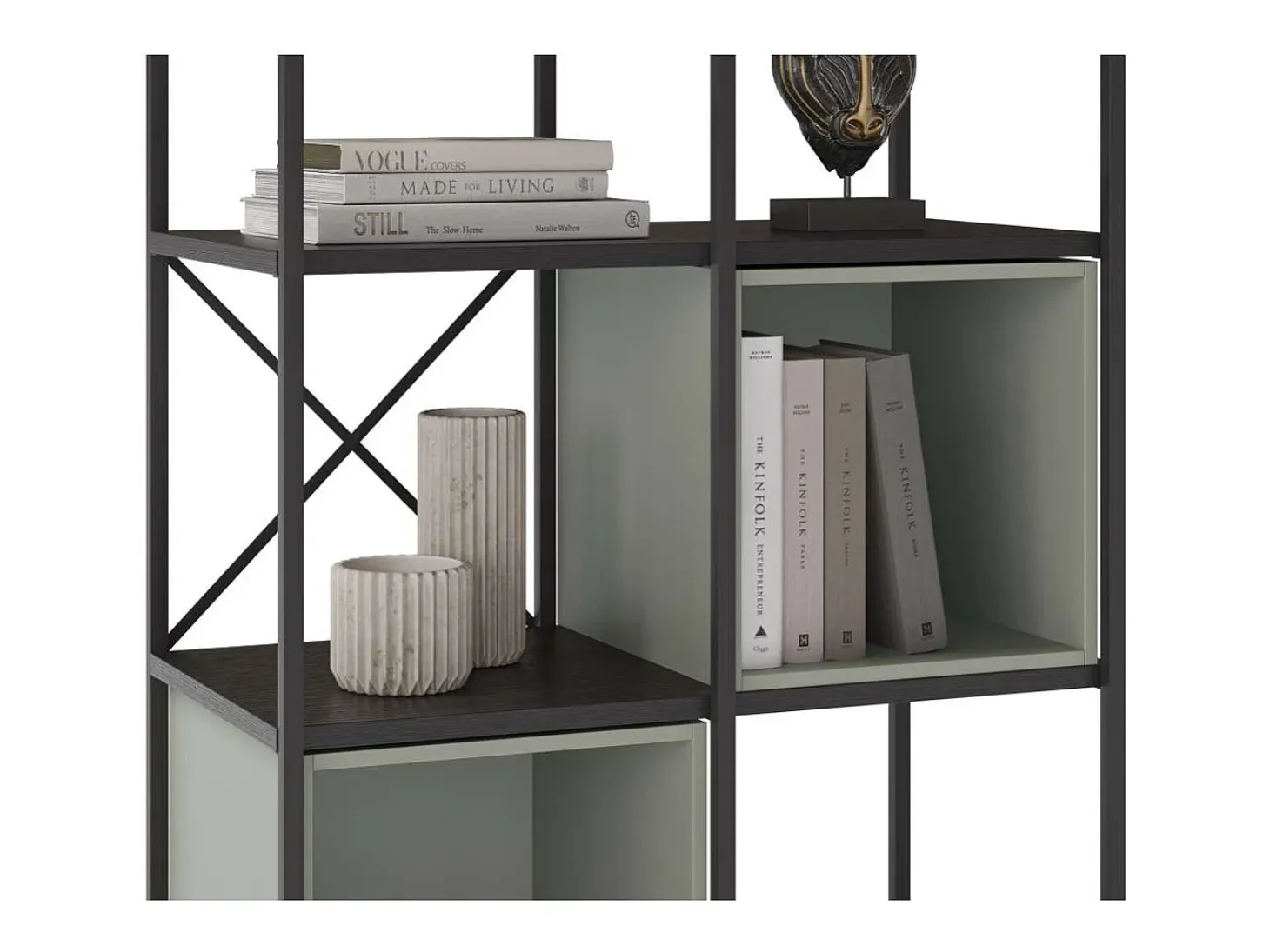 Estantería 3 cubos y estantes modelo Berta-70 acabado negro/verde, 179cm(alto) 70cm(ancho