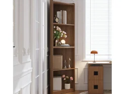 Estantería / librería de esquina - 55×32×180 cm - Con sistema anti-vuelco - Vitrina - MDF - Marrón