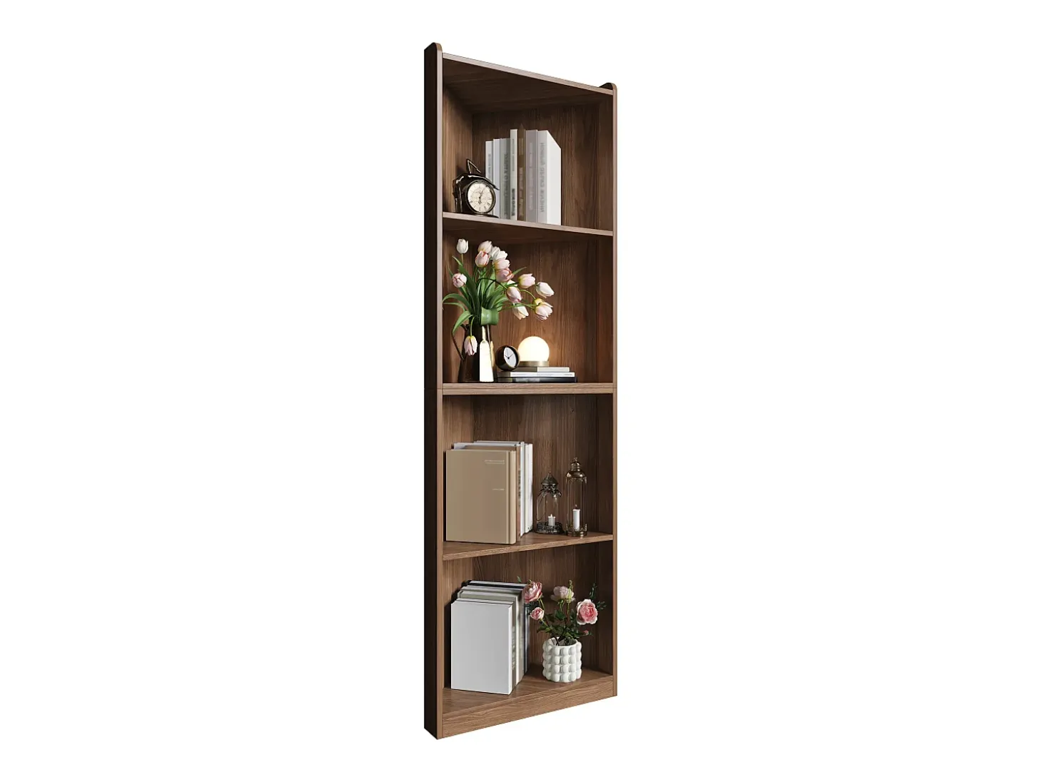 Estantería / librería de esquina - 55×32×180 cm - Con sistema anti-vuelco - Vitrina - MDF - Marrón