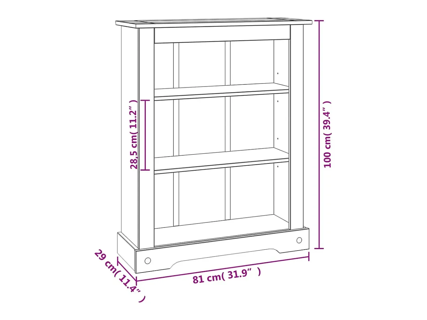 Estantería 3 niveles Corona Range de pino mexicano 81x29x100 cm