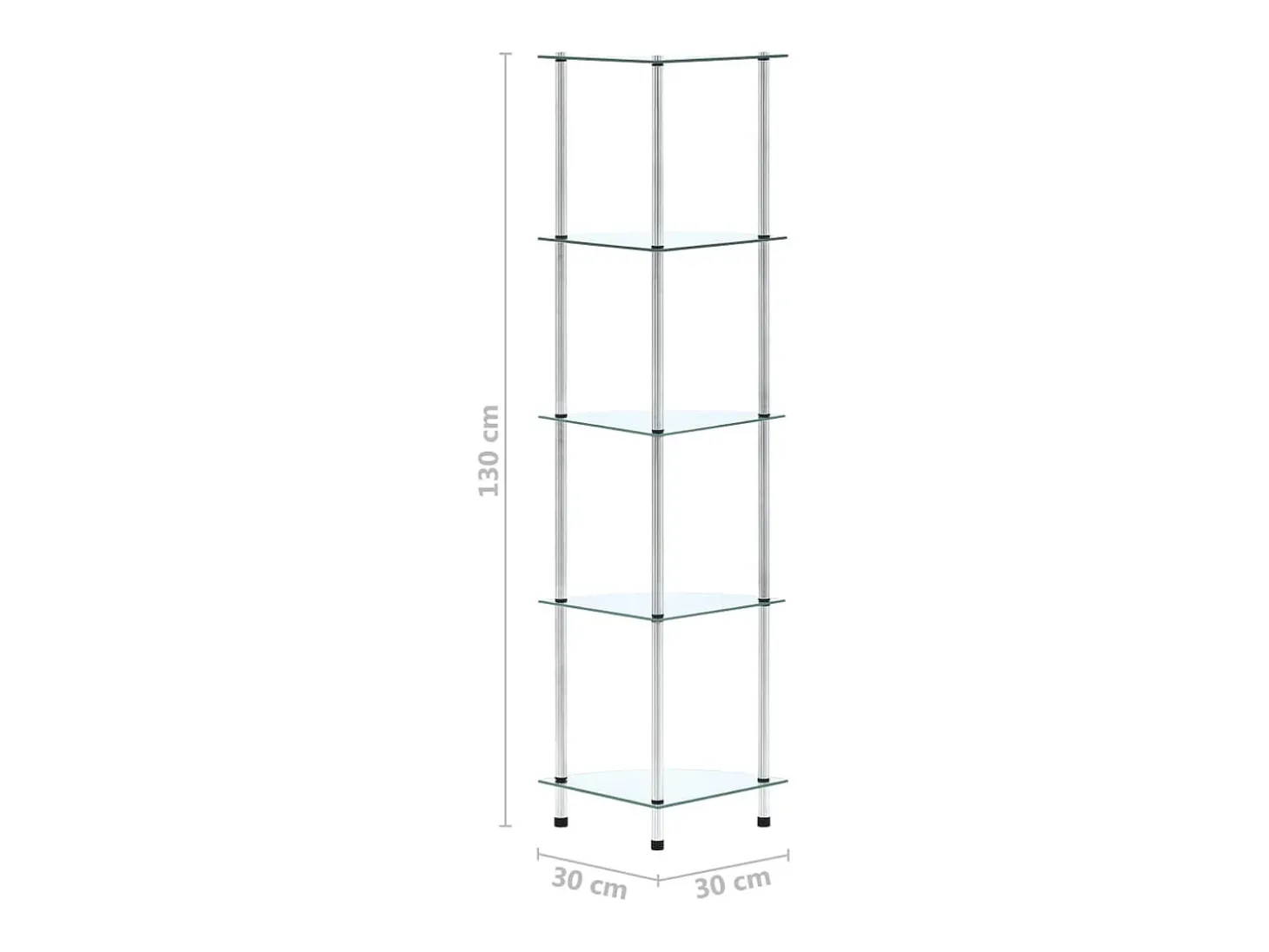 Estantería 5 niveles cristal templado transparente 30x30x130 cm