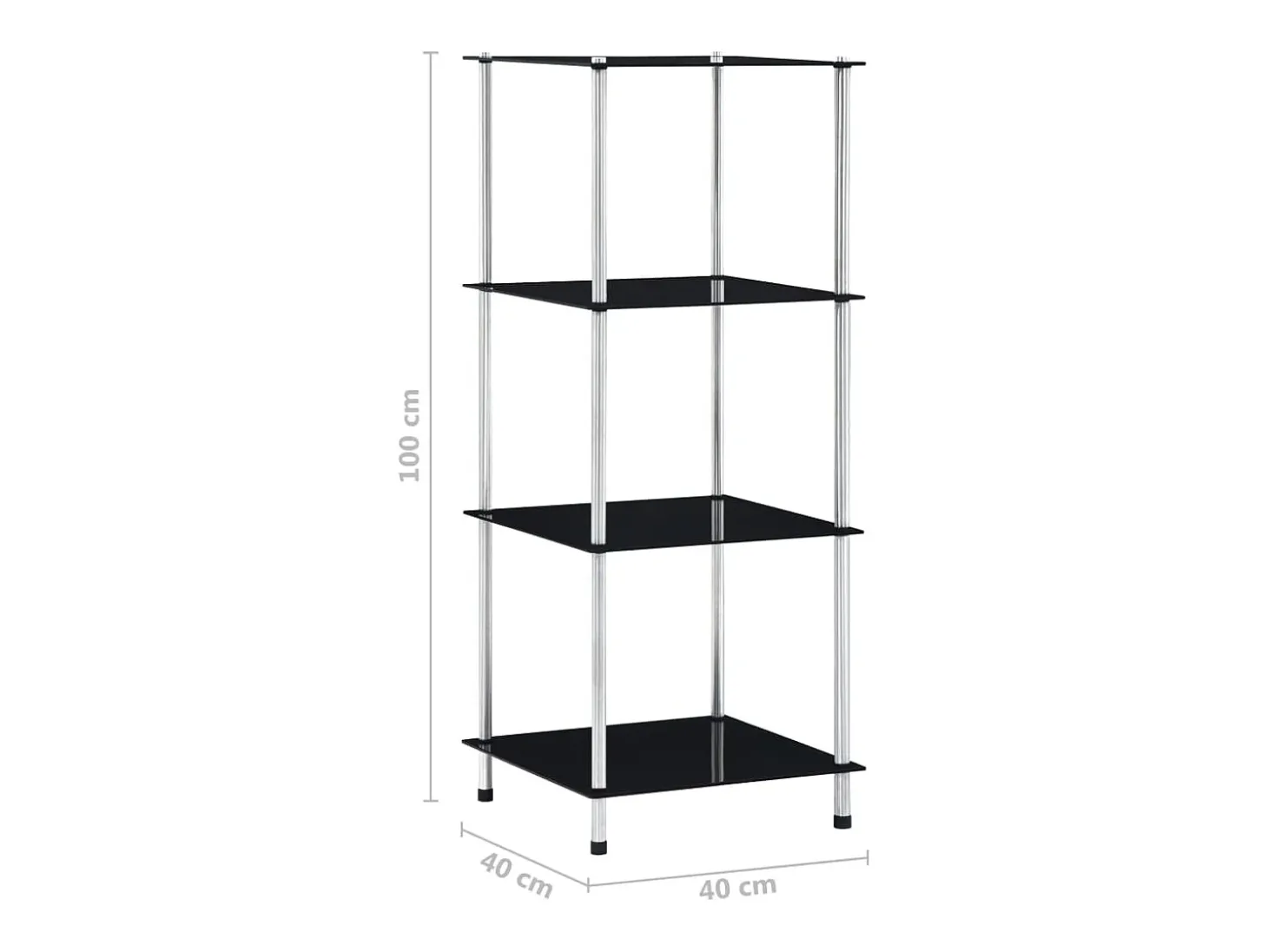 Estantería 4 niveles cristal templado negro 40x40x100 cm